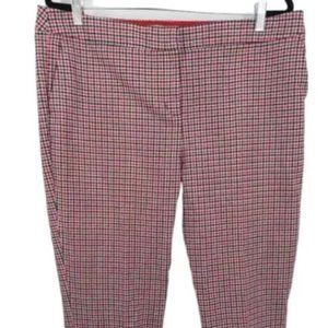 Boden Women’s Red Blue Whit Houndstooth PlaidCheck Trouser Pants Size 6P